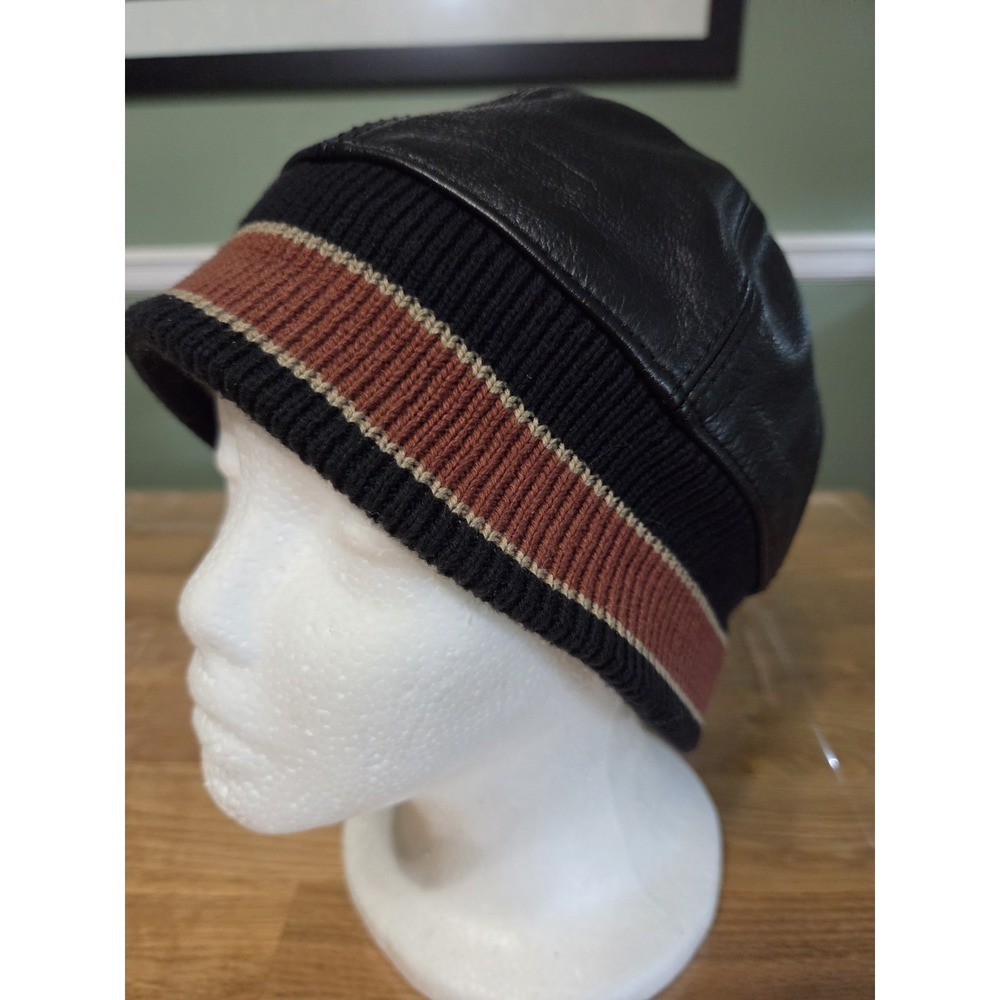 Vintage 90s Wilsons 100% Leather Biker Beanie Winter Hat L/XL Unisex Skull Cap